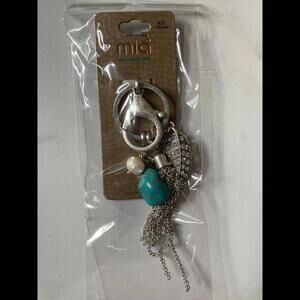 Mia Inspirations Fashion Keychain Silver Clip Turquoise, Pearl, & Bling Feather
